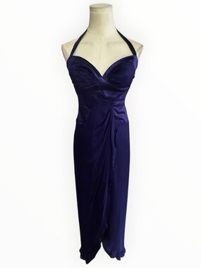 BEBE 100% Silk Purple Halter Maxi Dress Gown Sleeveless Prom Party Vintage 4